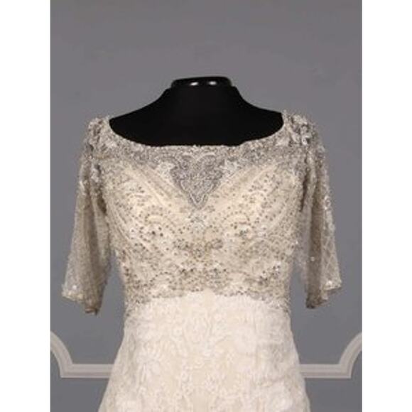 ALLURE BRIDALS C341 Ivory Silver Beading Lace Trumpet Short Sleeve Wedding Dress - Picture 4 of 12